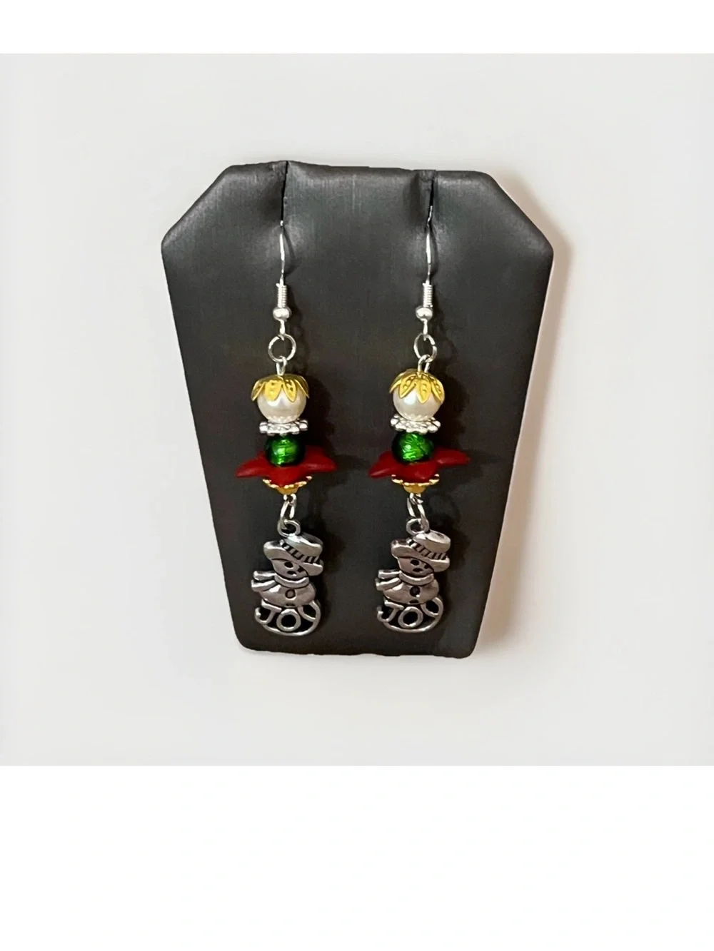 Handmade Christmas Snowman Dangle Earrings Beaded Joy Charm Holiday Festive